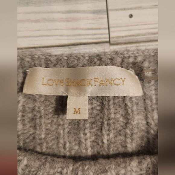 LoveShackFancy Rosie Pullover Gray Sweater Puffer Sleeve Size Medium - Picture 5 of 15